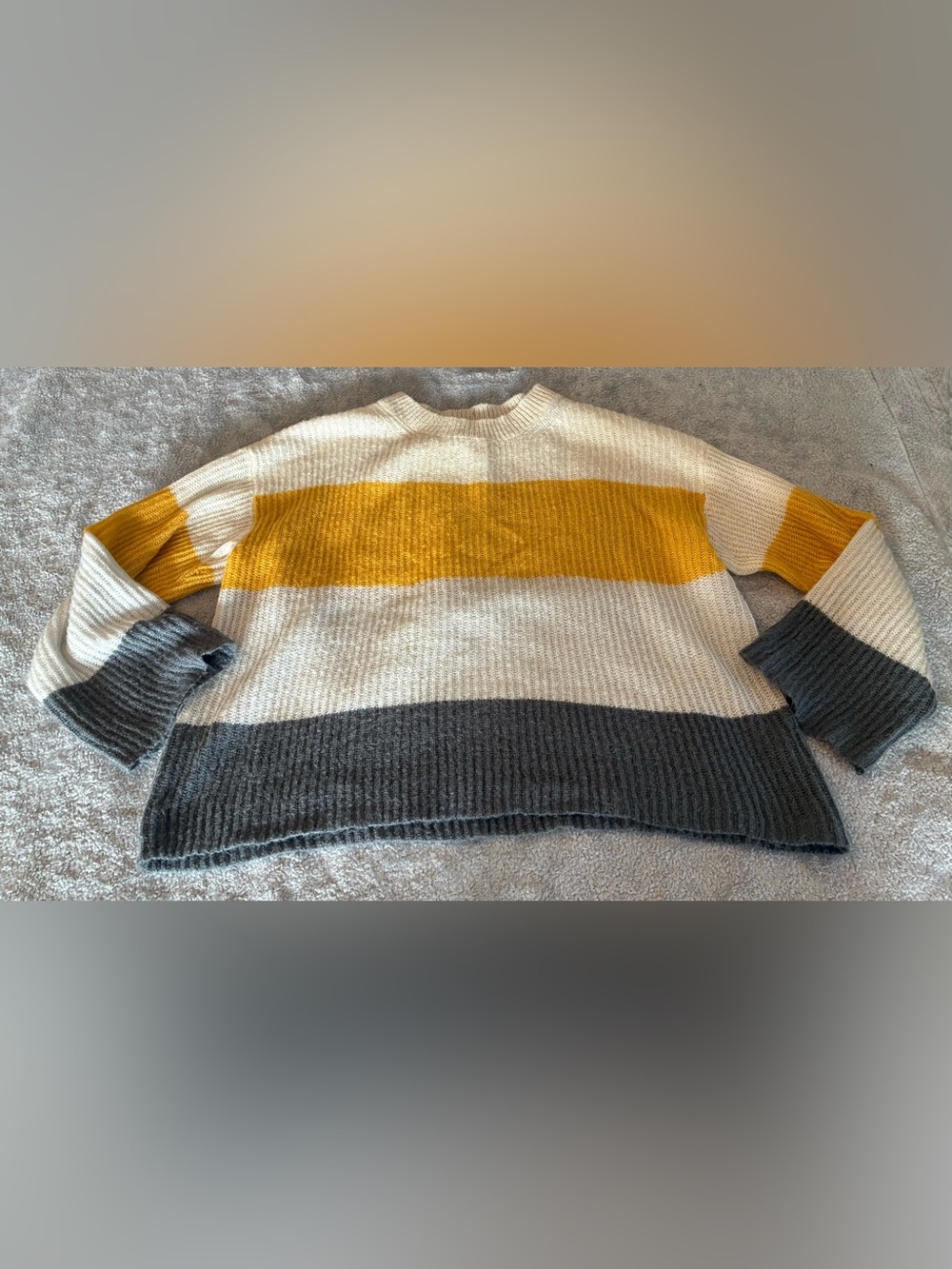Women’s bp Striped Crewneck Cropped Sweater - Mustard, Cream & Charcoal Size M